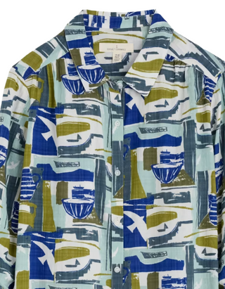 Women's Wren Flutter Shirt in Green Windowscape Sketch Chalk