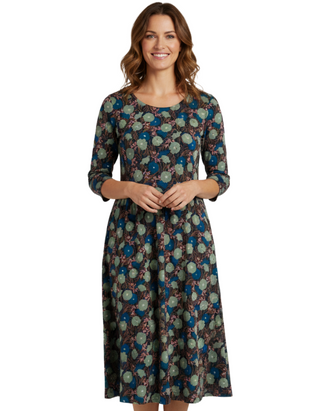 Women's 3/4 Sleeve April Jersey Dress in Grass Meadow Maritime Mast