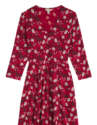 Women's 3/4 Sleeve 3/4 Nancy Dress in Winter Wildflower Carmine