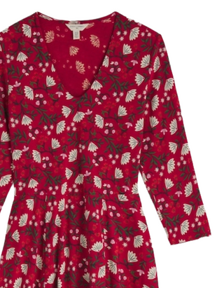 Women's 3/4 Sleeve 3/4 Nancy Dress in Winter Wildflower Carmine