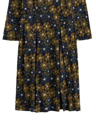 Women's 3/4 Sleeve Witch Hazel Printed Jersey Dress in Handicraft Flowers Bright Olive