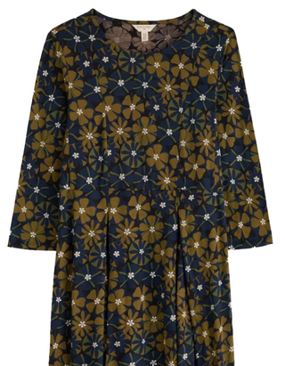 Women's 3/4 Sleeve Witch Hazel Printed Jersey Dress in Handicraft Flowers Bright Olive