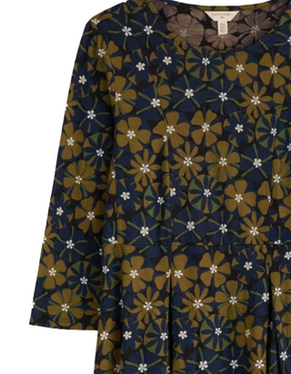 Women's 3/4 Sleeve Witch Hazel Printed Jersey Dress in Handicraft Flowers Bright Olive