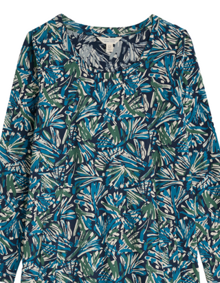 Women's Screenprint Long Sleeve A-Line Tunic in Artist Marks Maritime