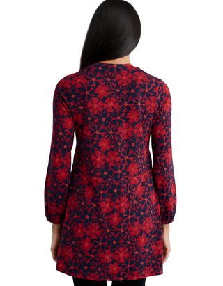 Women's Peg Loom A-Line Jersey Tunic in Handicraft Flowers Jam