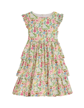 Mini Boden Girl's Short Sleeve Heritage Party Dress in Ivory Multi
