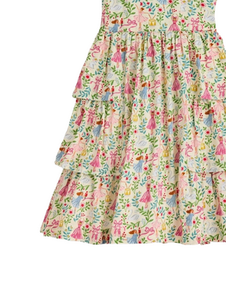 Mini Boden Girl's Short Sleeve Heritage Party Dress in Ivory Multi