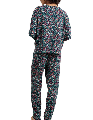 Women's Setting Sun Pyjama Set in Sunlit Leaves Dark Jade
