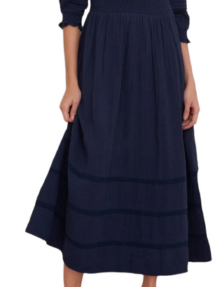 Women's 3/4 Sleeve Cotton Alina Dress in Midnight Navy