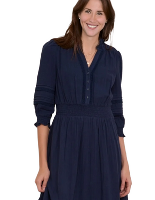 Women's 3/4 Sleeve Cotton Alina Dress in Midnight Navy
