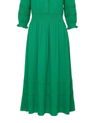 Women's 3/4 Sleeve Cotton Alina Dress in Jade Green