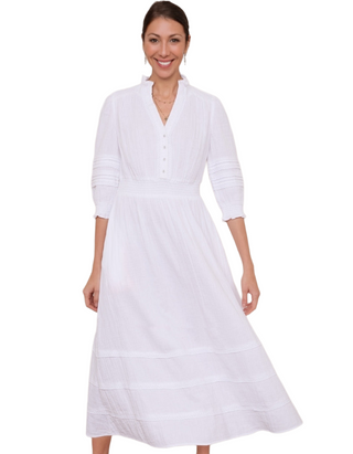 Women's 3/4 Sleeve Cotton Alina Dress in White