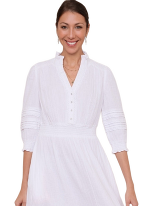 Women's 3/4 Sleeve Cotton Alina Dress in White