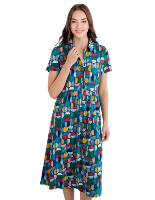 Women's Mainland short Sleeve Jersey Dress Multi Stacked Buoys Mid Teal