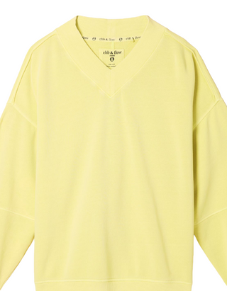 Women's Cotton Long Sleeve Lars V Neck Sweat Top in Yellow Plain (IMPERFECT)