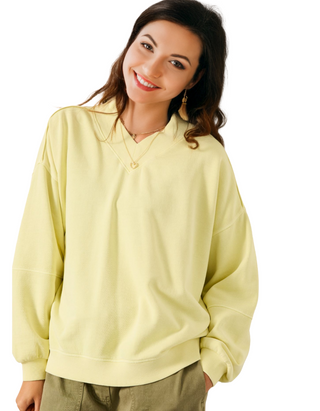 Women's Cotton Long Sleeve Lars V Neck Sweat Top in Yellow Plain (IMPERFECT)