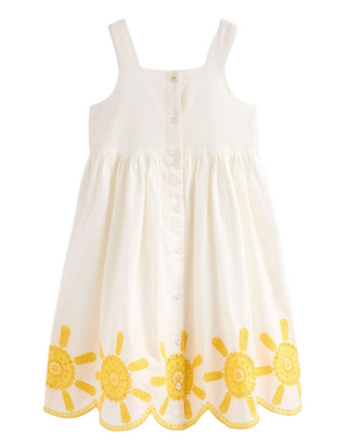 Mini Boden Girl's Sleeveless Remy Button Through Pinafore Dress in Ivory Suns (Imperfect)