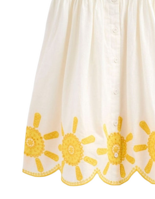 Mini Boden Girl's Sleeveless Remy Button Through Pinafore Dress in Ivory Suns (Imperfect)