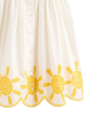 Mini Boden Girl's Sleeveless Remy Button Through Pinafore Dress in Ivory Suns (Imperfect)