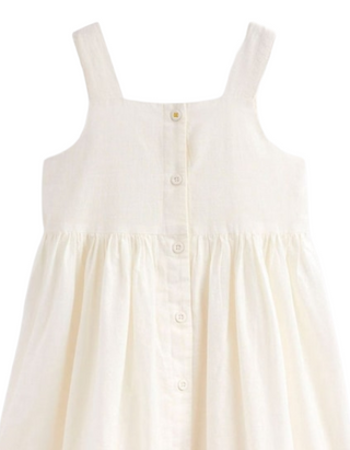 Mini Boden Girl's Sleeveless Remy Button Through Pinafore Dress in Ivory Suns (Imperfect)