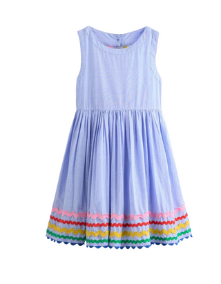 Mini Boden Girl’s  Sleeveless Harlow Back Detail Dress in Blue/Multi