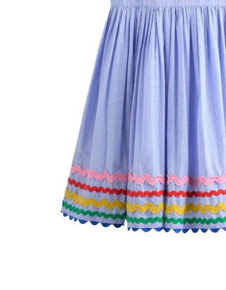 Mini Boden Girl’s  Sleeveless Harlow Back Detail Dress in Blue/Multi