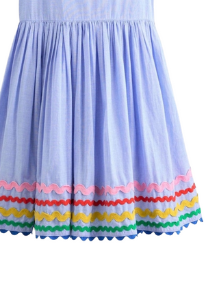 Mini Boden Girl’s  Sleeveless Harlow Back Detail Dress in Blue/Multi