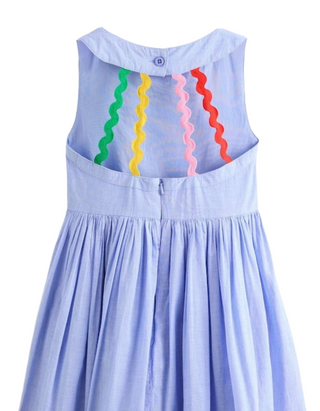 Mini Boden Girl’s  Sleeveless Harlow Back Detail Dress in Blue/Multi