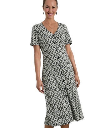 Women’s Cotton Short Sleeve Jersey Tea Dress in Seaside Foliage (Imperfect)