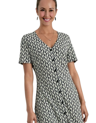 Women’s Cotton Short Sleeve Jersey Tea Dress in Seaside Foliage (Imperfect)