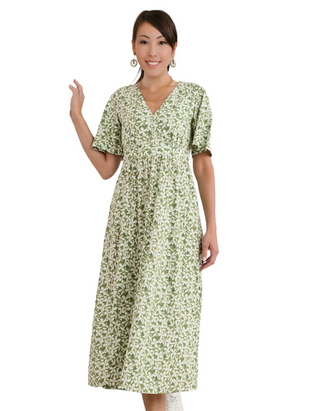 Women's Chateaux Short Sleeve Jersey Dress Green Headland Collage Dark Citron