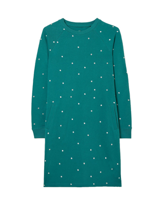 Women's Long Sleeve Georgia Embroidered Sweat Dress in Green (Imperfect)