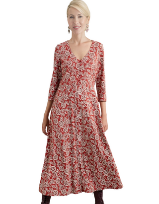 Women's Ava Jersey V-Neck Dress in Floral Pattern Umber