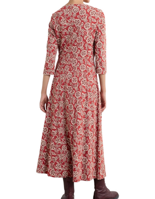 Women's Ava Jersey V-Neck Dress in Floral Pattern Umber