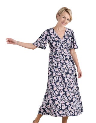 Women's Chateaux Half Sleeve Maxi Dress in Echinacea Sketch Maritim