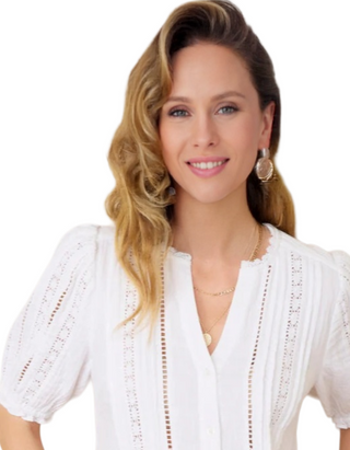 Women's Short Sleeve Cotton lace Detail Melissa Blouse in White