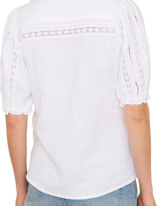 Women's Short Sleeve Cotton lace Detail Melissa Blouse in White