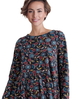 Women's Sea Mirror Long Sleeve Jersey Dress in Floral Pattern Maritime