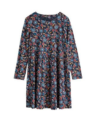 Women's Sea Mirror Long Sleeve Jersey Dress in Floral Pattern Maritime