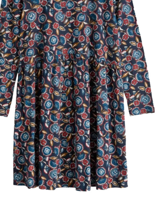 Women's Sea Mirror Long Sleeve Jersey Dress in Floral Pattern Maritime