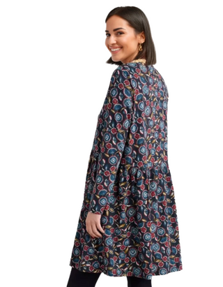 Women's Sea Mirror Long Sleeve Jersey Dress in Floral Pattern Maritime