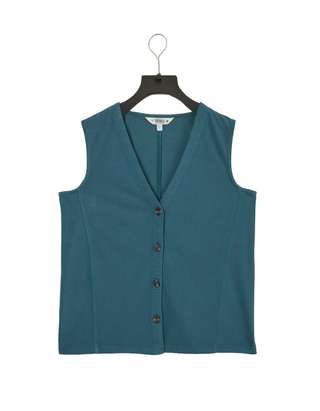 Women's Joni Button Up Sleeveless Jersey Waistcoat in Dark Teal Blue