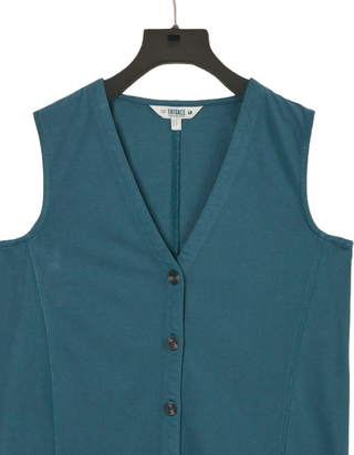Women's Joni Button Up Sleeveless Jersey Waistcoat in Dark Teal Blue