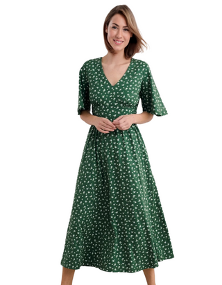 Women's Chateaux Half Sleeve Maxi Jersey Dress in Bud Flower Dark Forage