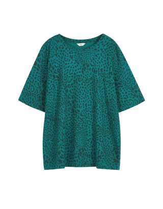 Women's Cotton Crew Neck Leopard Oversized T-Shirt in Teal