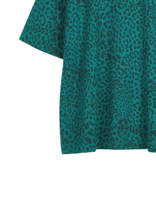 Women's Cotton Crew Neck Leopard Oversized T-Shirt in Teal