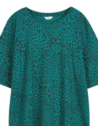 Women's Cotton Crew Neck Leopard Oversized T-Shirt in Teal