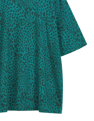 Women's Cotton Crew Neck Leopard Oversized T-Shirt in Teal