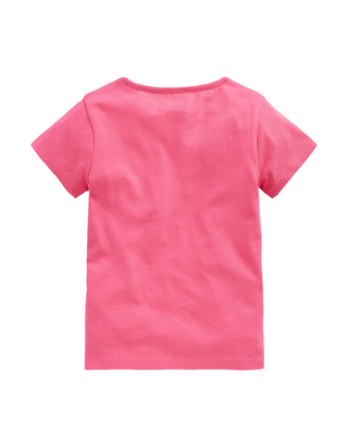 Mini Boden Girls Short Sleeve Applique Cotton T-Shirt Pink Lounge Cat