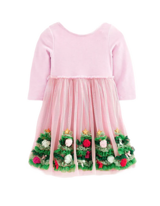 Mini Boden Girl's Velvet Tulle Christmas Applique Party Dress in Pink